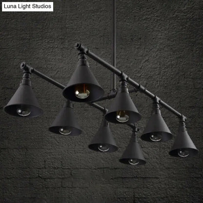 Industrial conical black & rust pendant light – wine bar living room