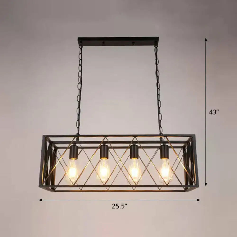Industrial black metal lattice pendant light for dining room