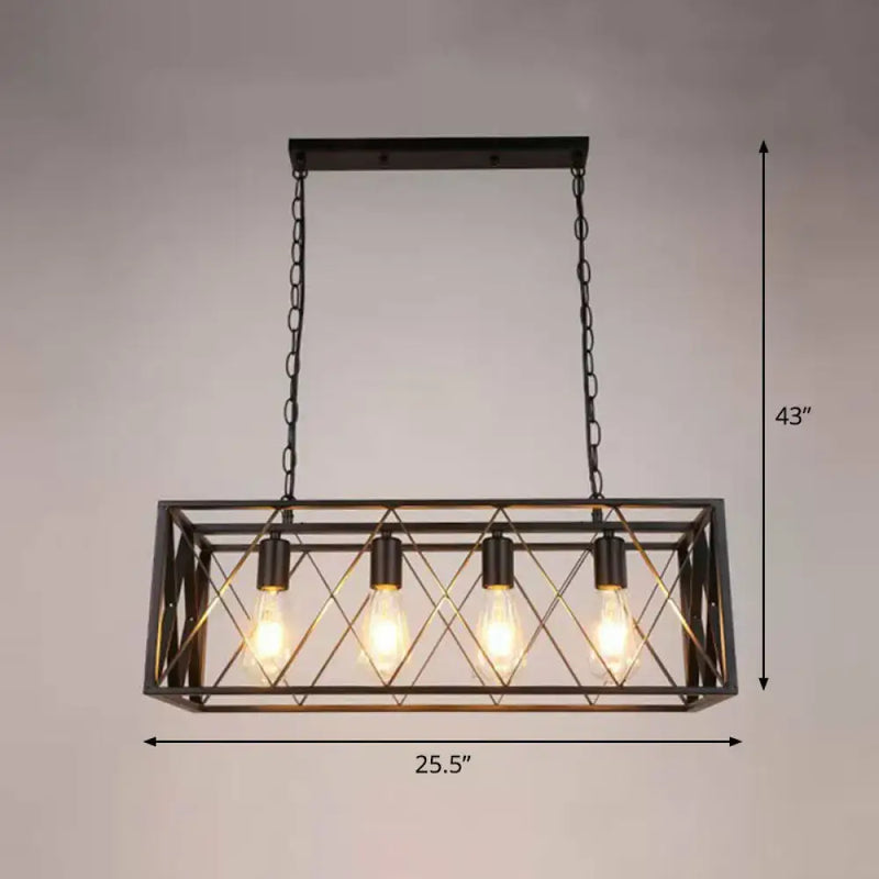 Industrial black metal lattice pendant light for dining room