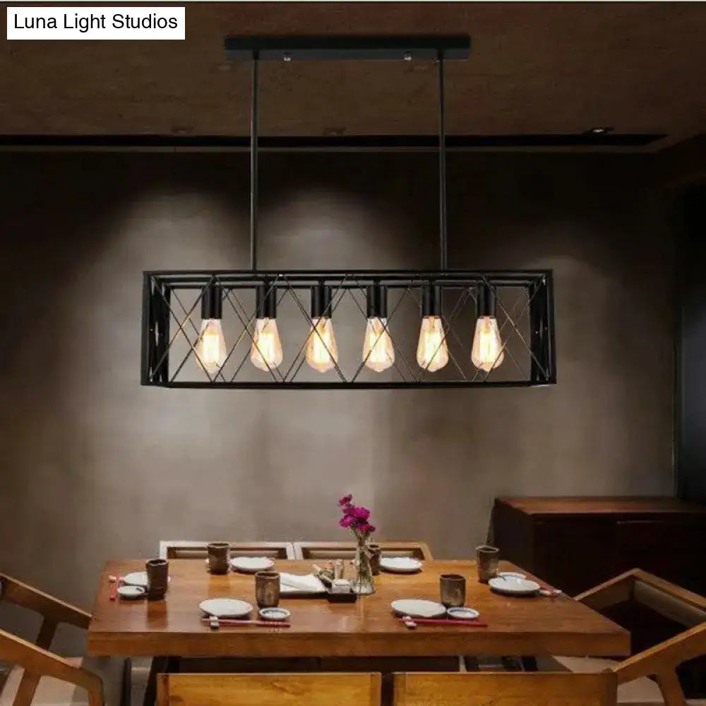 Industrial black metal lattice pendant light for dining room