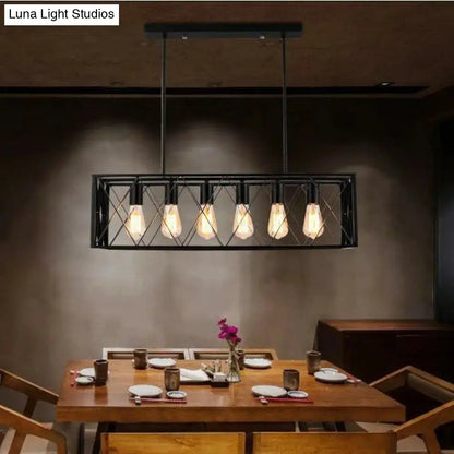 Industrial black metal lattice pendant light for dining room