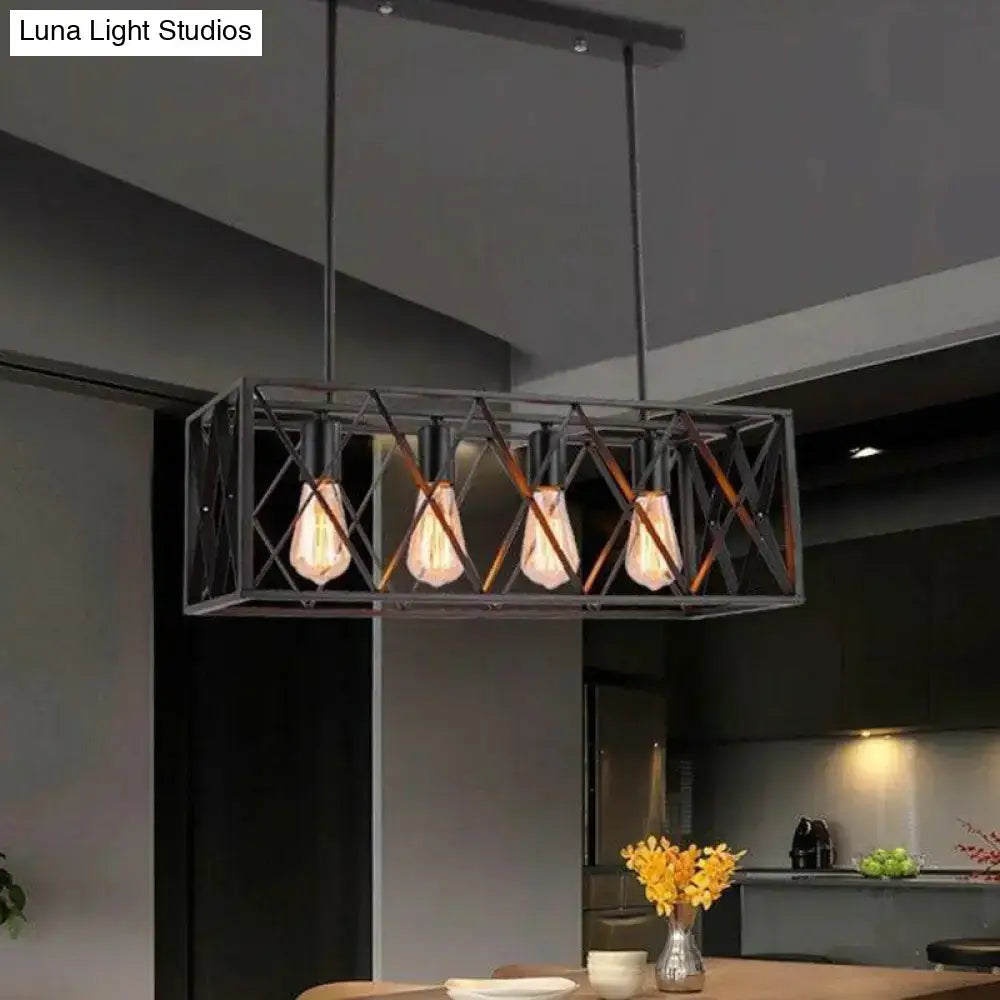 Industrial black metal lattice pendant light for dining room
