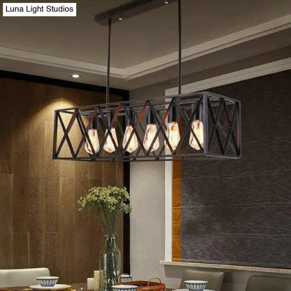Industrial black metal lattice pendant light for dining room