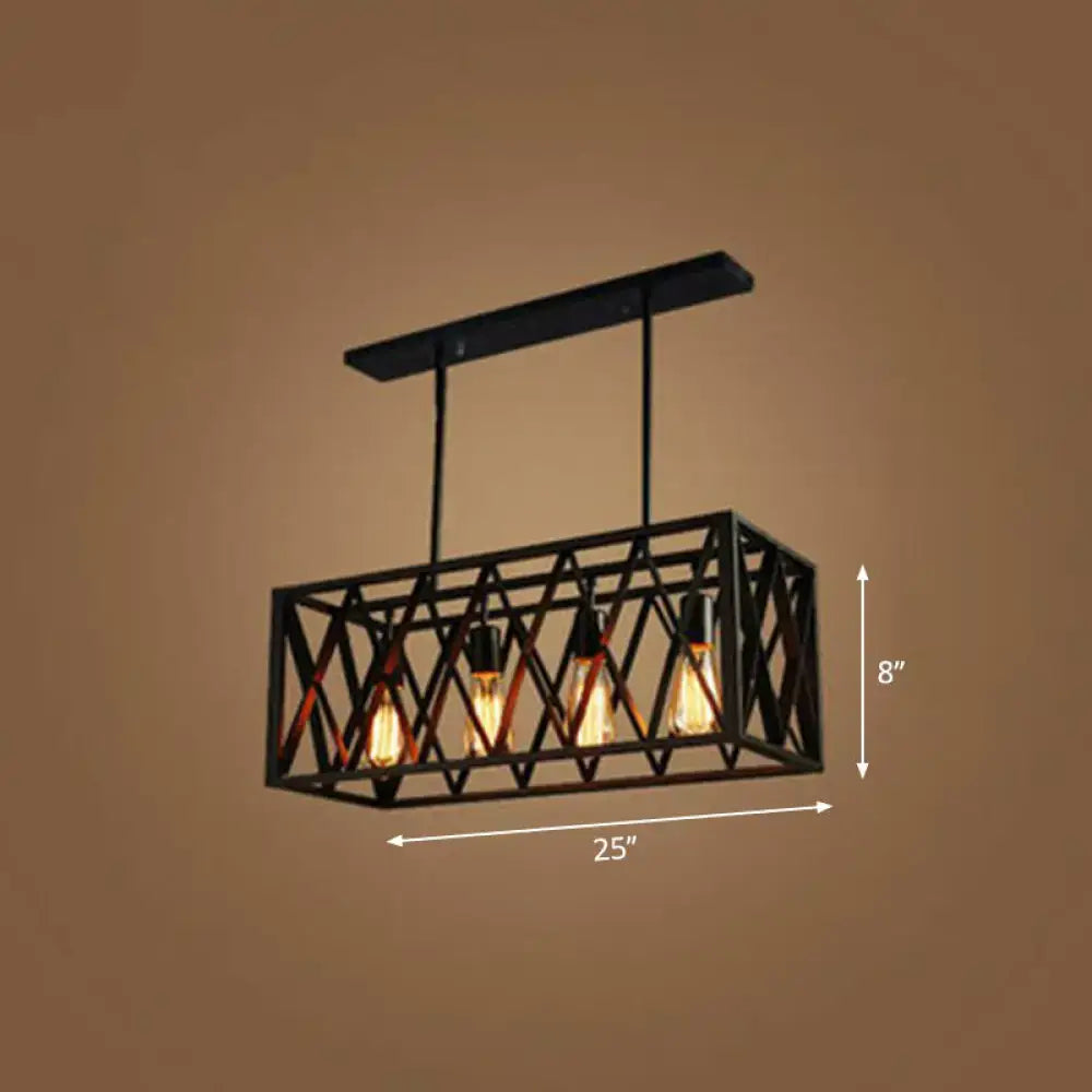 Industrial black metal lattice pendant light for dining room