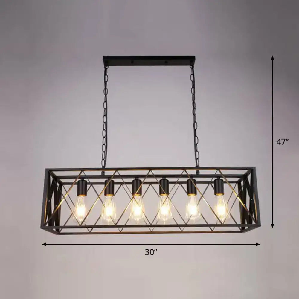 Industrial black metal lattice pendant light for dining room