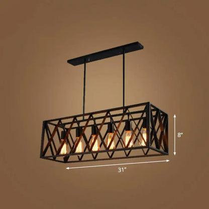 Industrial black metal lattice pendant light for dining room