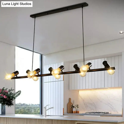 Industrial black metal 5 light naked bulb pendant – dining room ceiling light