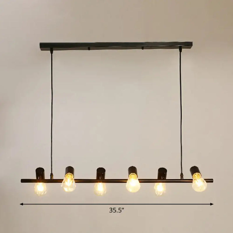 Industrial black metal 5 light naked bulb pendant – dining room ceiling light