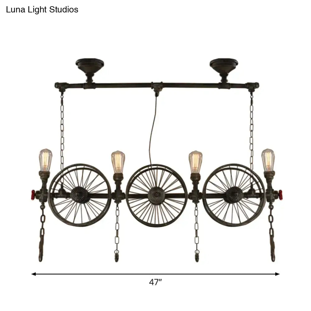 Industrial black iron wheel hanging light fixture for living room