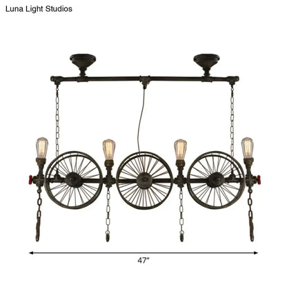 Industrial black iron wheel hanging light fixture for living room