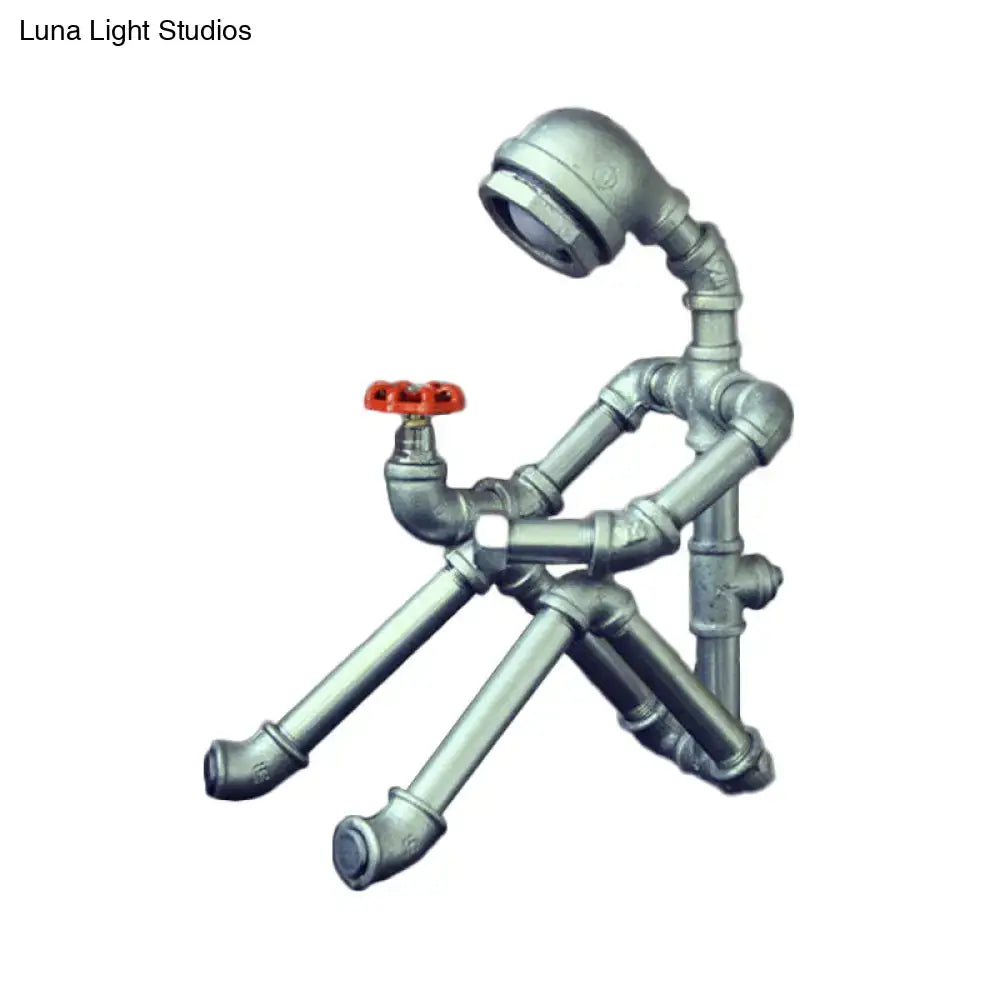 Industrial silver & bronze pipe man night lamp bedroom light type