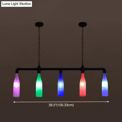 Industrial iron pipe multi-color bottle pendant light dining room