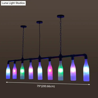 Industrial iron pipe multi-color bottle pendant light dining room