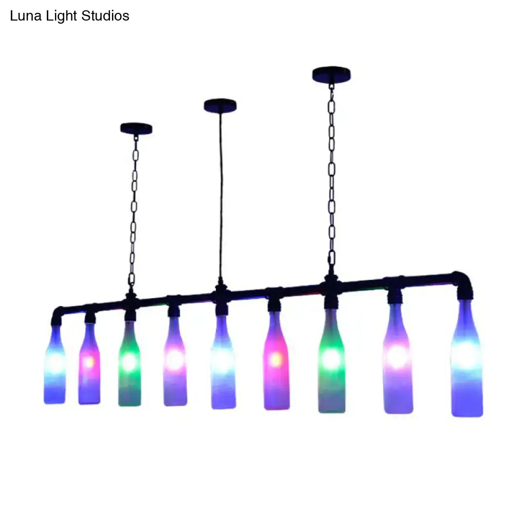 Industrial iron pipe multi-color bottle pendant light dining room