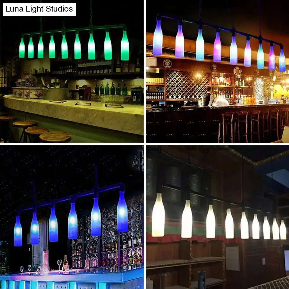 Industrial iron pipe multi-color bottle pendant light dining room