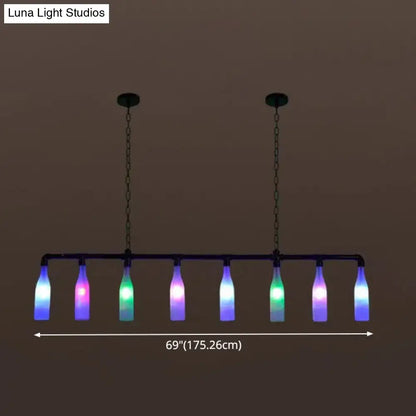 Industrial iron pipe multi-color bottle pendant light dining room
