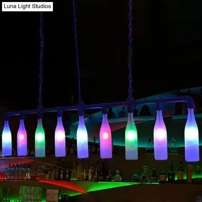 Industrial iron pipe multi-color bottle pendant light dining room