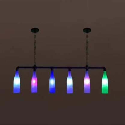 Industrial iron pipe multi-color bottle pendant light dining room