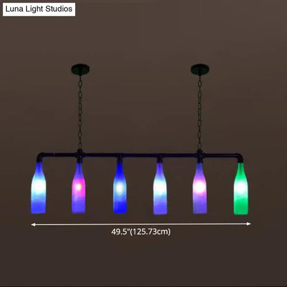 Industrial iron pipe multi-color bottle pendant light dining room