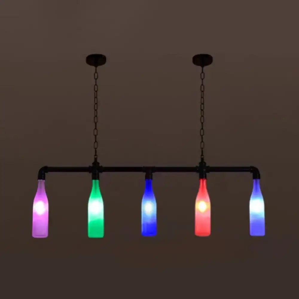 Industrial iron pipe multi-color bottle pendant light dining room