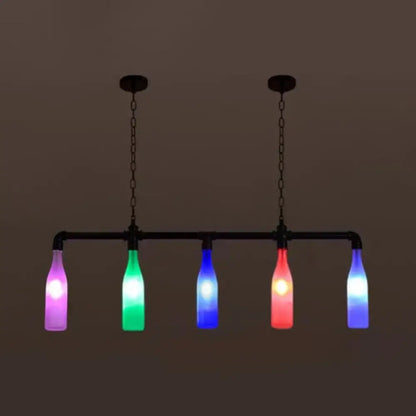 Industrial iron pipe multi-color bottle pendant light dining room