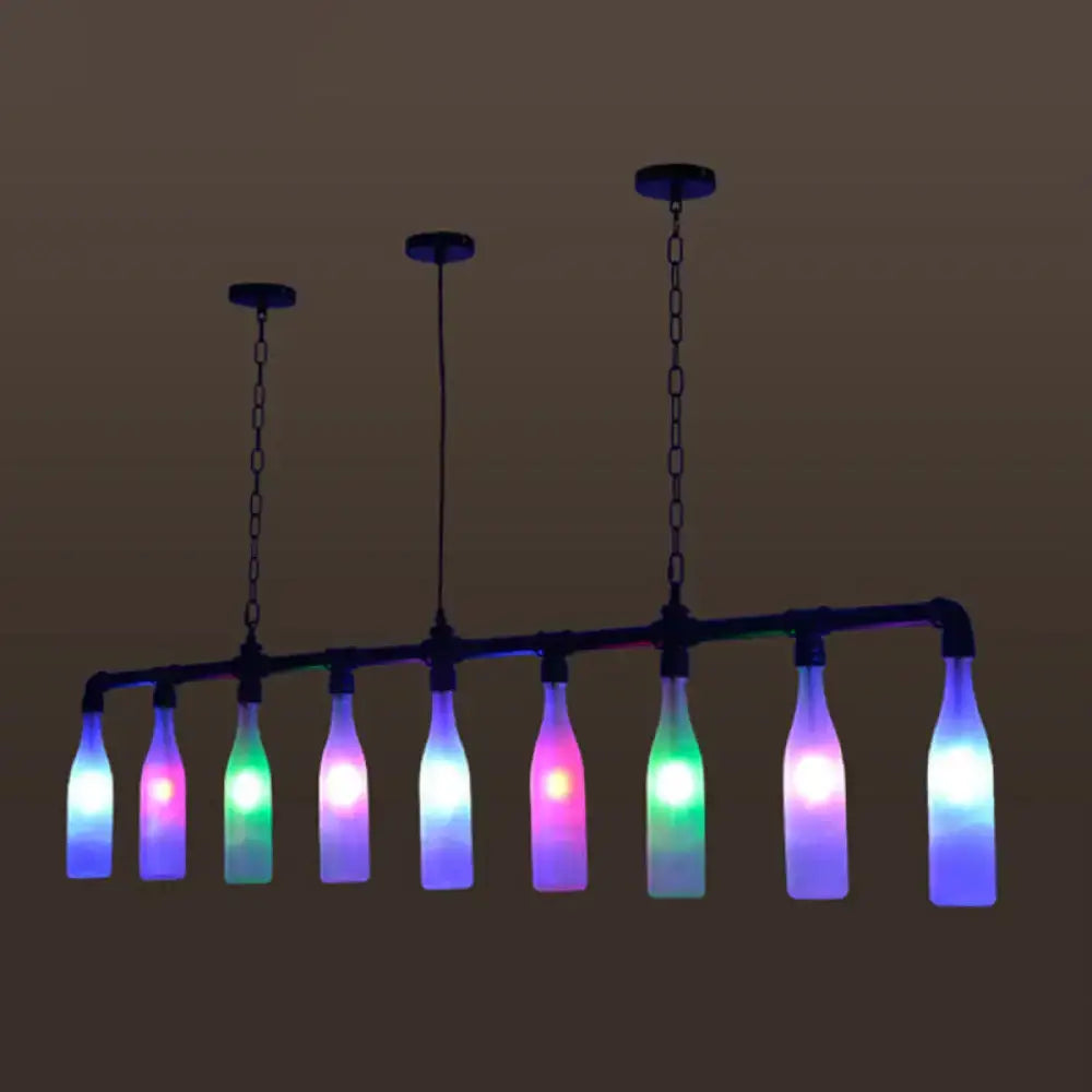 Industrial iron pipe multi-color bottle pendant light dining room