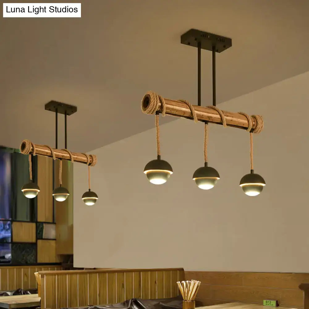 Rustic industrial linear island chandelier – kitchen bamboo pendant