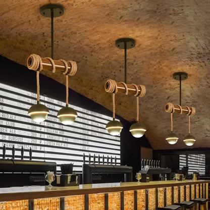 Rustic industrial linear island chandelier – kitchen bamboo pendant