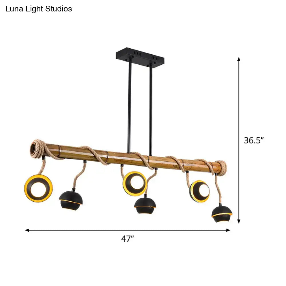 Rustic industrial linear island chandelier – kitchen bamboo pendant