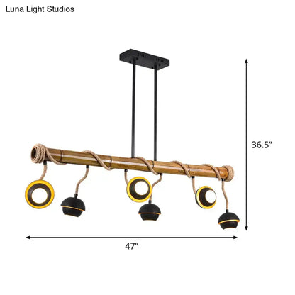 Rustic industrial linear island chandelier – kitchen bamboo pendant