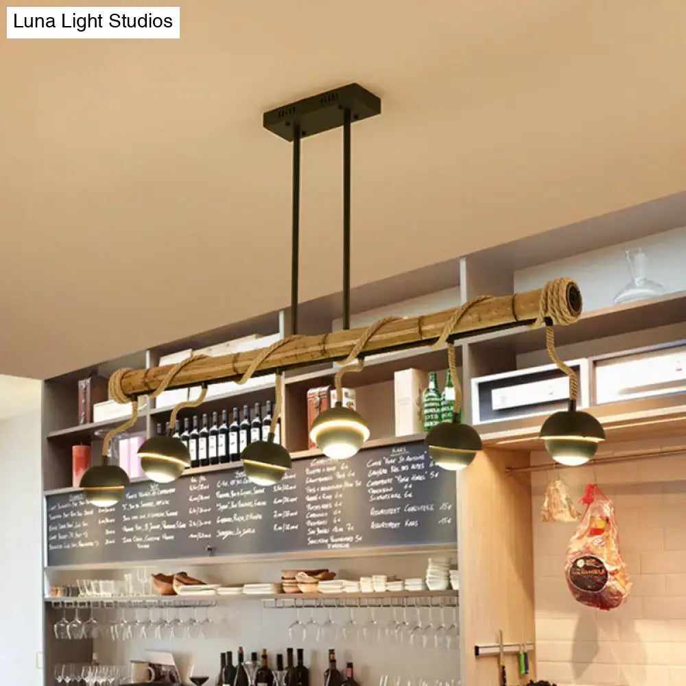 Rustic industrial linear island chandelier – kitchen bamboo pendant