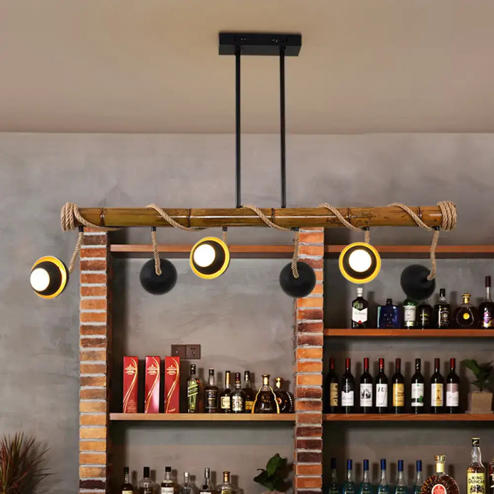 Rustic industrial linear island chandelier – kitchen bamboo pendant