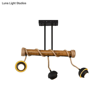 Rustic industrial linear island chandelier – kitchen bamboo pendant