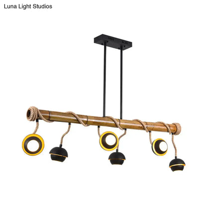 Rustic industrial linear island chandelier – kitchen bamboo pendant