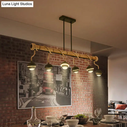 Rustic industrial linear island chandelier – kitchen bamboo pendant