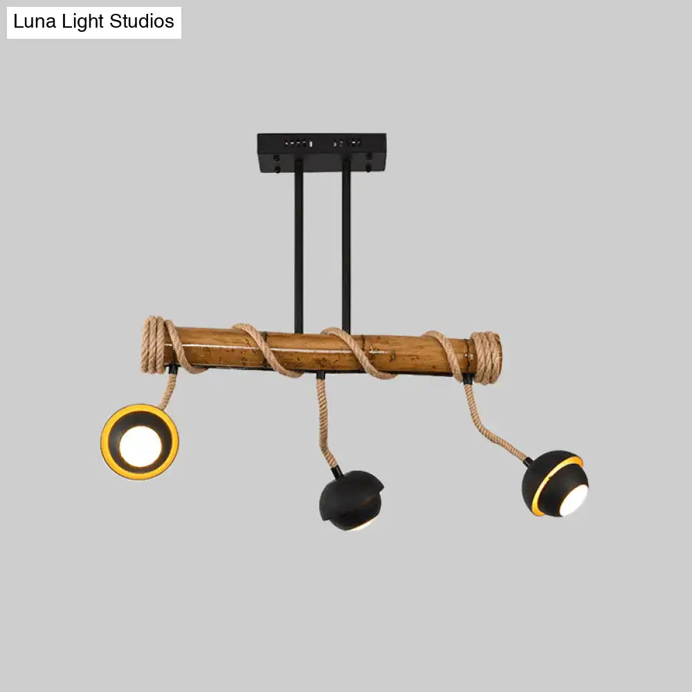 Rustic industrial linear island chandelier – kitchen bamboo pendant