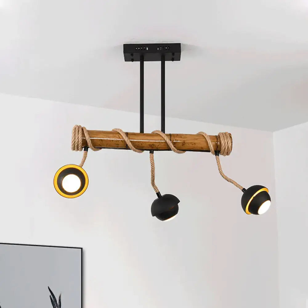 Rustic industrial linear island chandelier – kitchen bamboo pendant