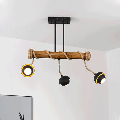 Rustic industrial linear island chandelier – kitchen bamboo pendant