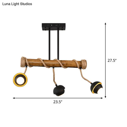 Rustic industrial linear island chandelier – kitchen bamboo pendant