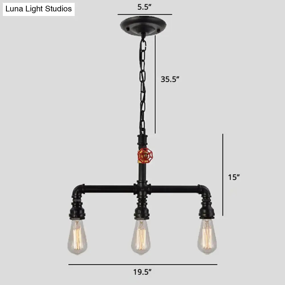 Industrial black metal 3 head ceiling light with red valve decor kitchen