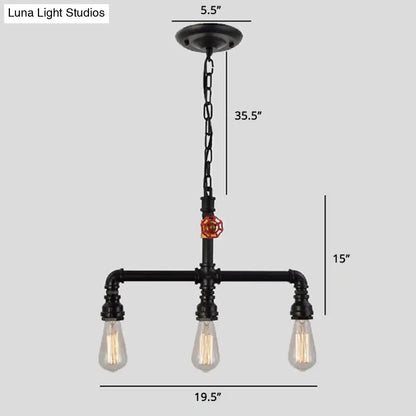 Industrial black metal 3 head ceiling light with red valve decor kitchen