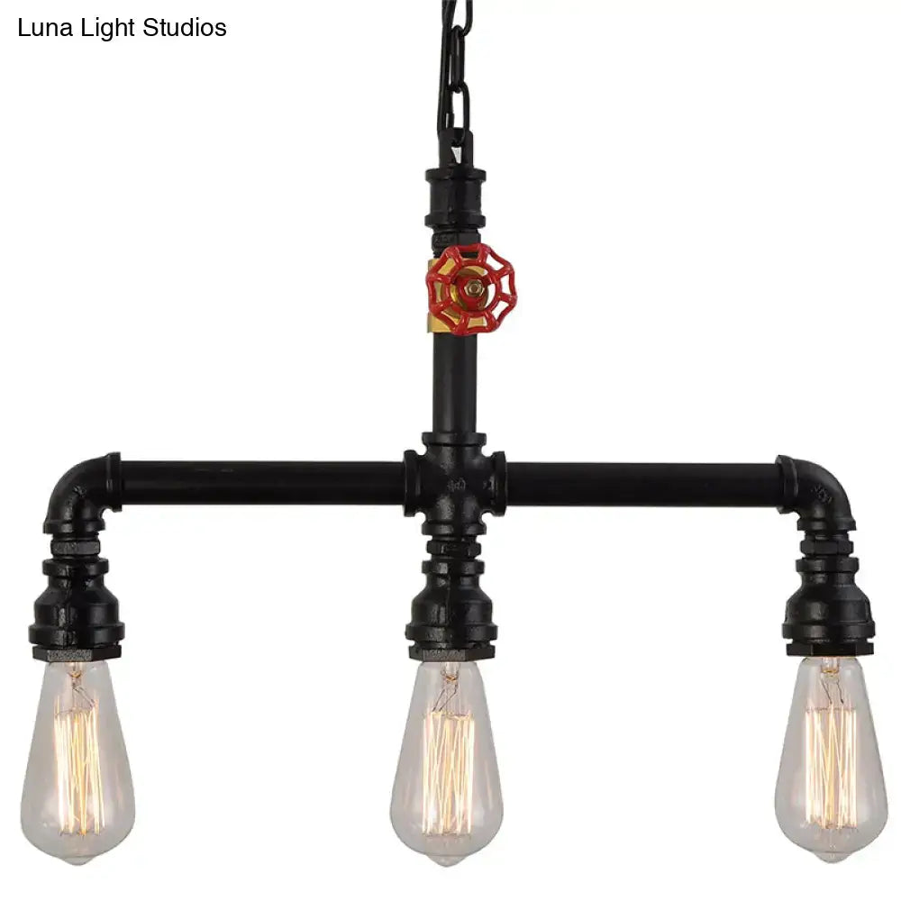 Industrial black metal 3 head ceiling light with red valve decor kitchen