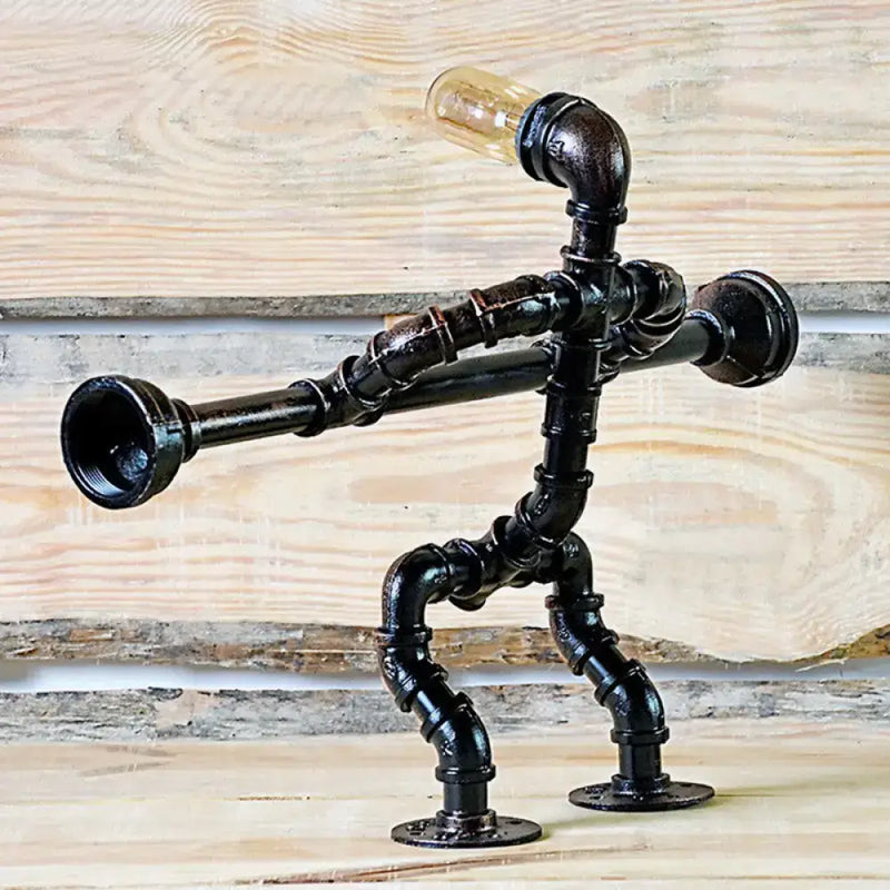 Industrial metal athlete table lamp bedroom black pipe light 110v-120v