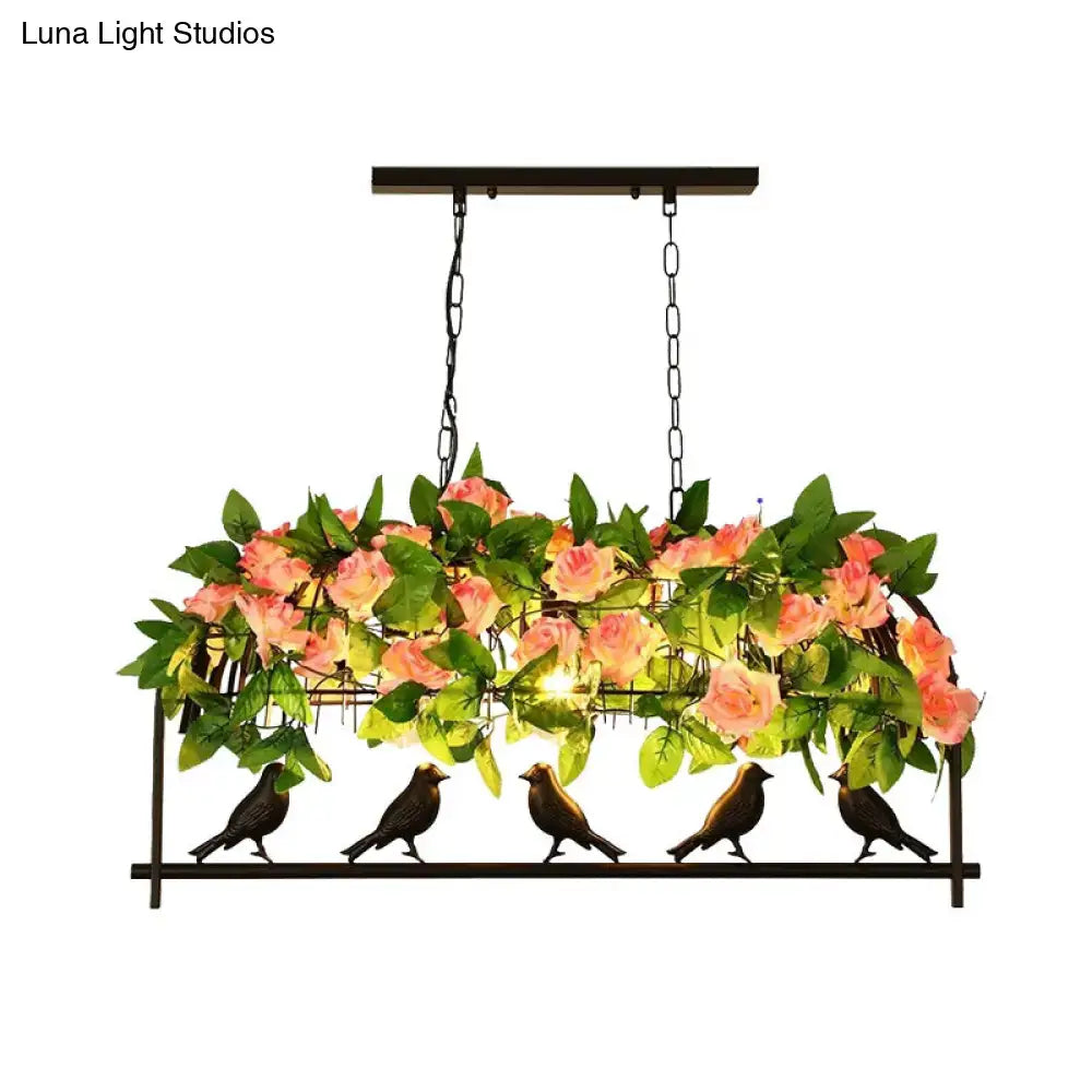 Industrial metal birdcage flower dining room pendant light