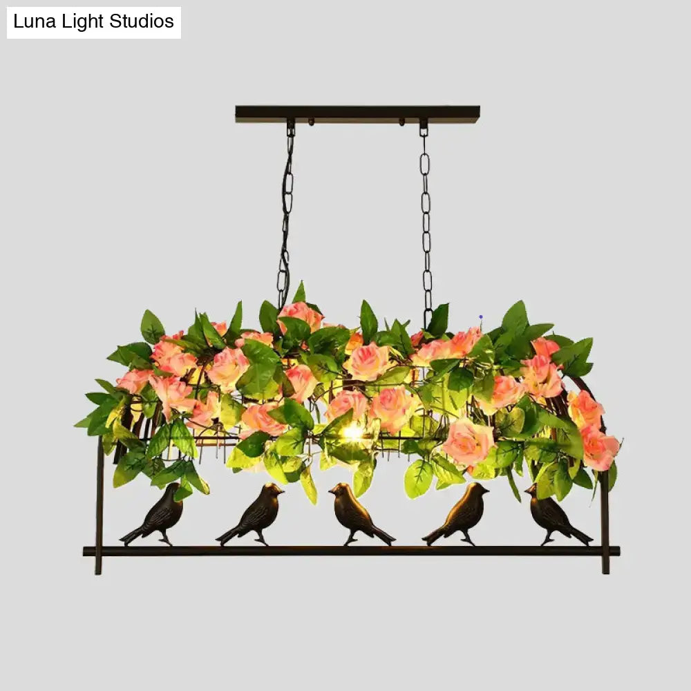 Industrial metal birdcage flower dining room pendant light