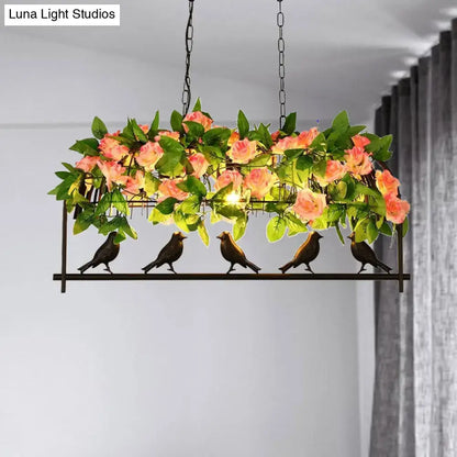 Industrial metal birdcage flower dining room pendant light