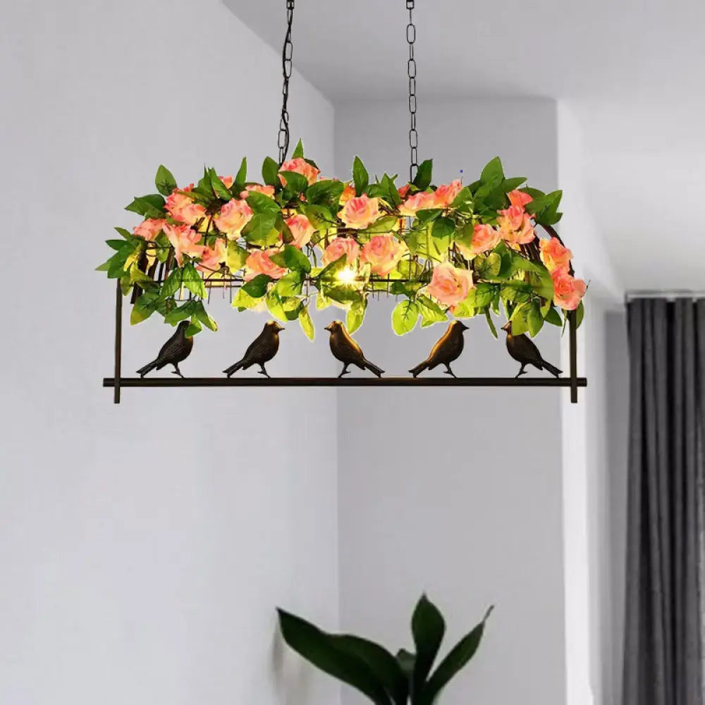 Industrial metal birdcage flower dining room pendant light