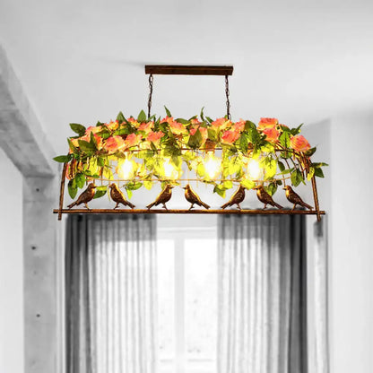 Industrial metal birdcage flower dining room pendant light