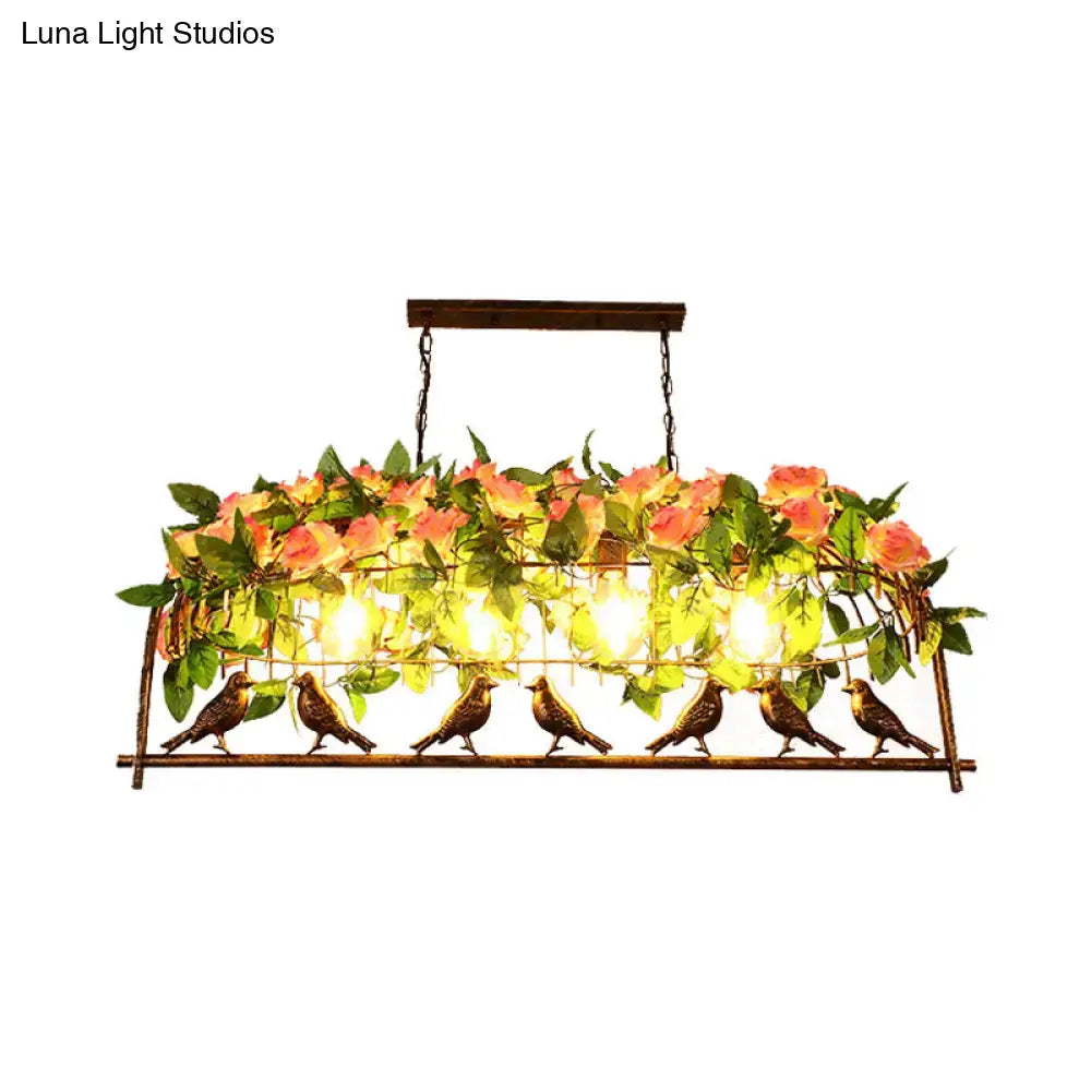 Industrial metal birdcage flower dining room pendant light
