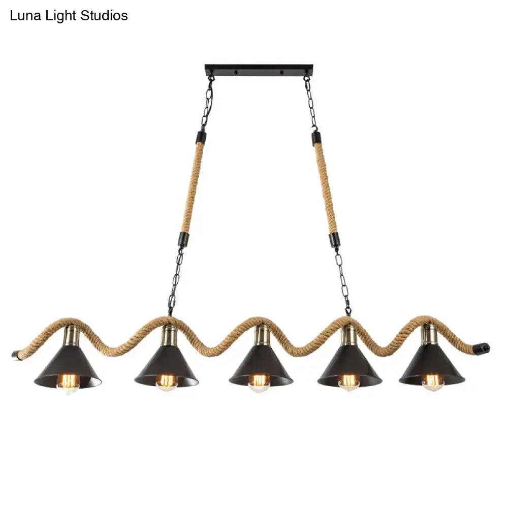 Industrial metal hemp rope pendant – kitchen island 3-light bistro